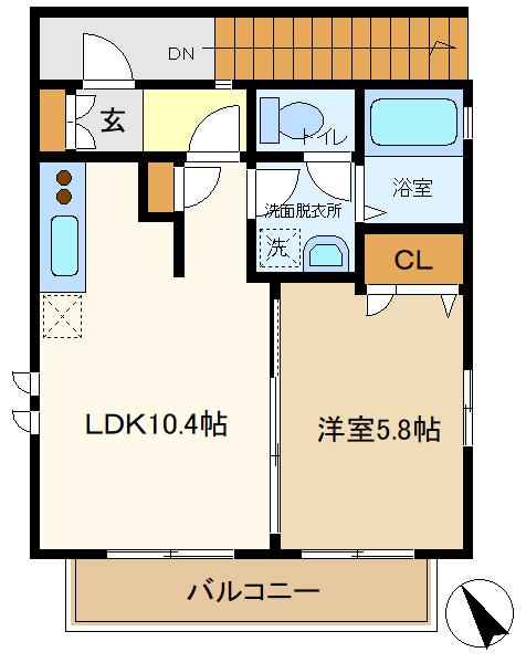 スクエアフラッツ(1LDK/2階)の間取り写真