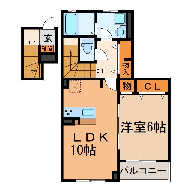 ブルージュI(1LDK/2階)の間取り写真
