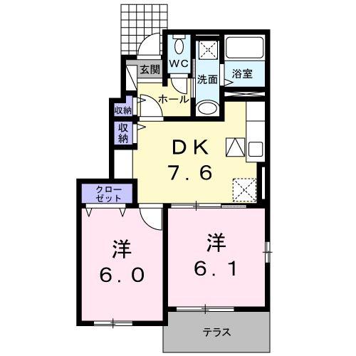 ソレイユロジュマンA(2DK/1階)の間取り写真