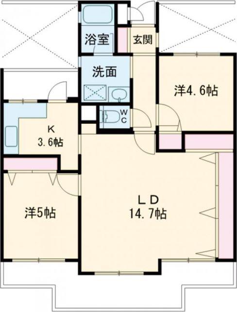 ライフヒルズ富雄(2LDK/6階)の間取り写真