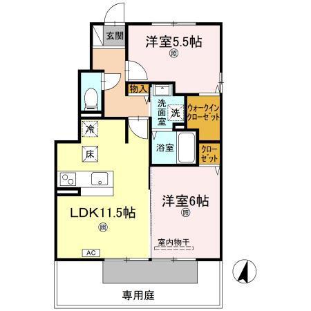 グラン3104 A・B棟(2LDK/1階)の間取り写真