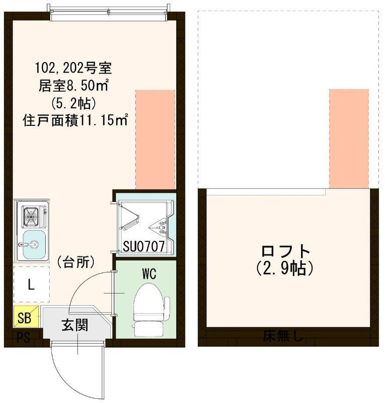 ハーモニーテラス豊玉北(ワンルーム/2階)の間取り写真