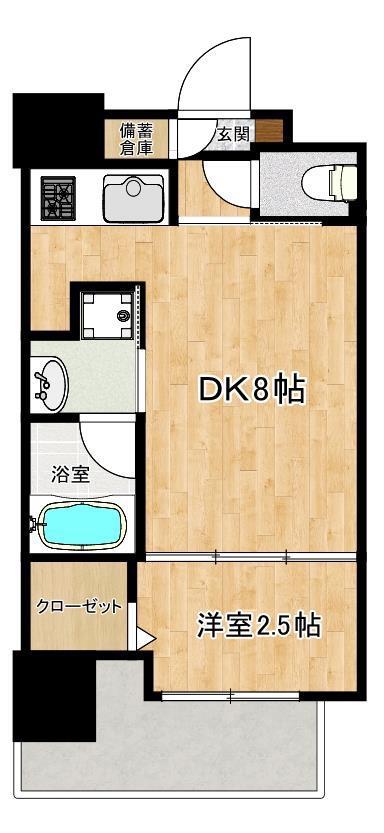 ロータス武之橋(1DK/7階)の間取り写真