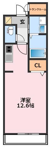 チャームテラス222W(1K/2階)の間取り写真