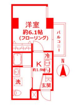 N-FLATS 横浜反町(1K/6階)の間取り写真