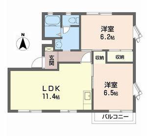 ウエストレイク(2LDK/2階)の間取り写真