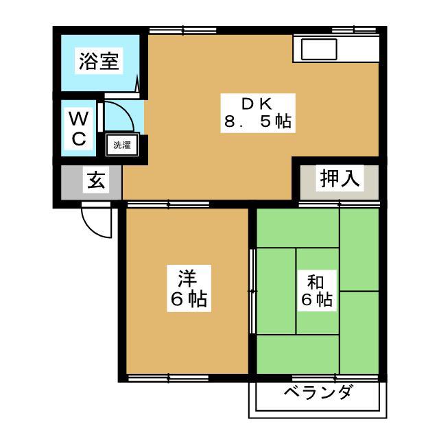 ハイブリッジ和合 B(2DK/2階)の間取り写真