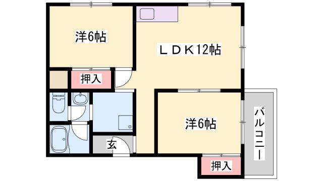 シャトウ姫路(2LDK/6階)の間取り写真