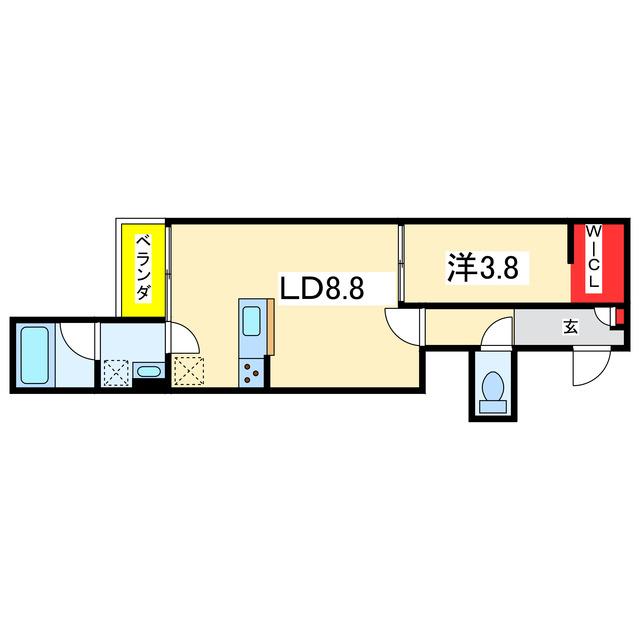 ラフィネ東大畑通(1LDK/3階)の間取り写真