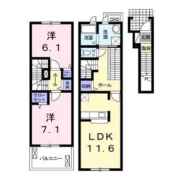 ヴァンベールI・II(2LDK/2階)の間取り写真