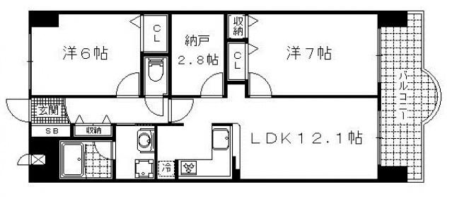 ロータリーマンション西大津III番館(2SLDK/6階)の間取り写真
