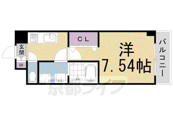 CREA二条城北(1K/1階)の間取り写真