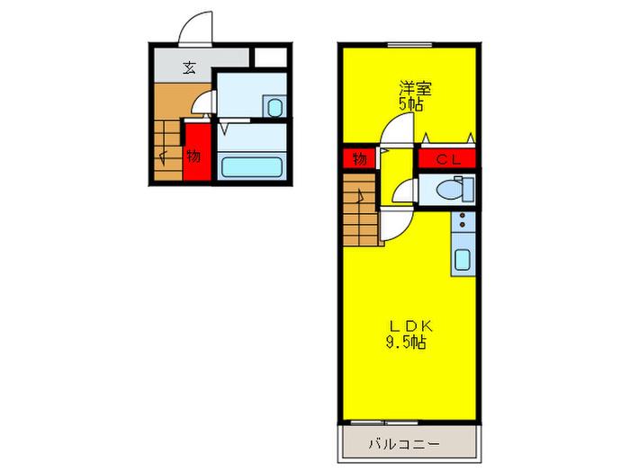 スリーハーブスグレンツェント泉大津(1LDK/2階)の間取り写真