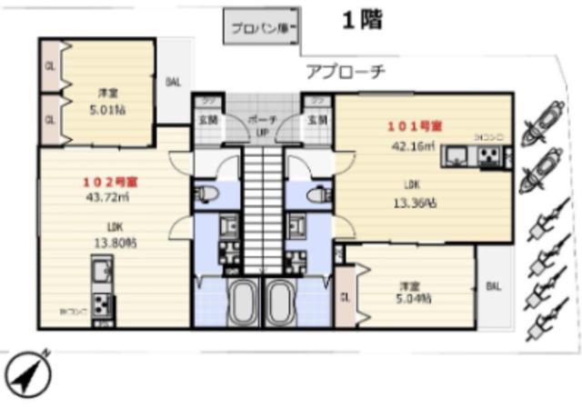 ヴィレ堺湊(1LDK/1階)の間取り写真