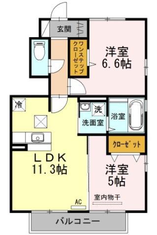 ロン・ラポール B棟(2LDK/1階)の間取り写真