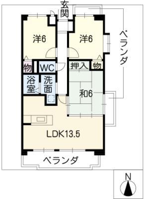グランドヒルズ不二矢(3LDK/2階)の間取り写真