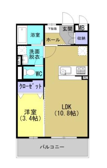 ペジーブル(1LDK/2階)の間取り写真