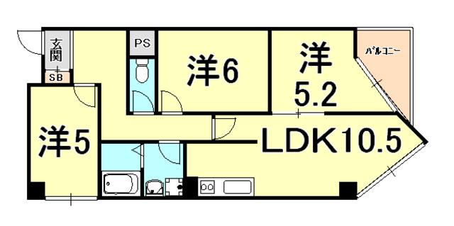 ラミーユ甲東園(3LDK/3階)の間取り写真