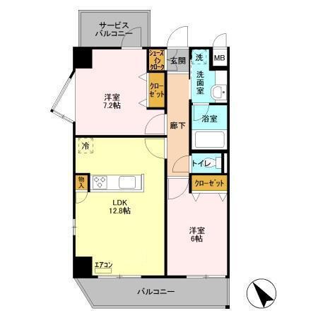 サンパティーク(2LDK/8階)の間取り写真