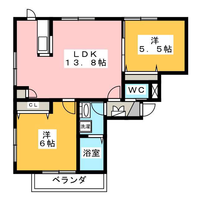オークヴィラ(2LDK/1階)の間取り写真