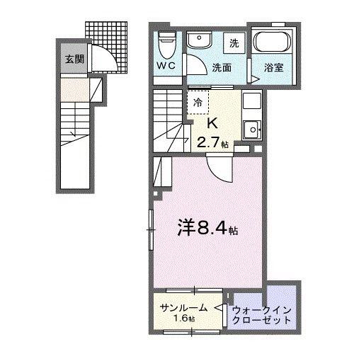 グランハイムI(1K/2階)の間取り写真