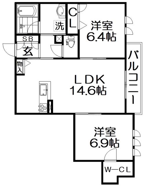 グランシャリオ(2LDK/3階)の間取り写真