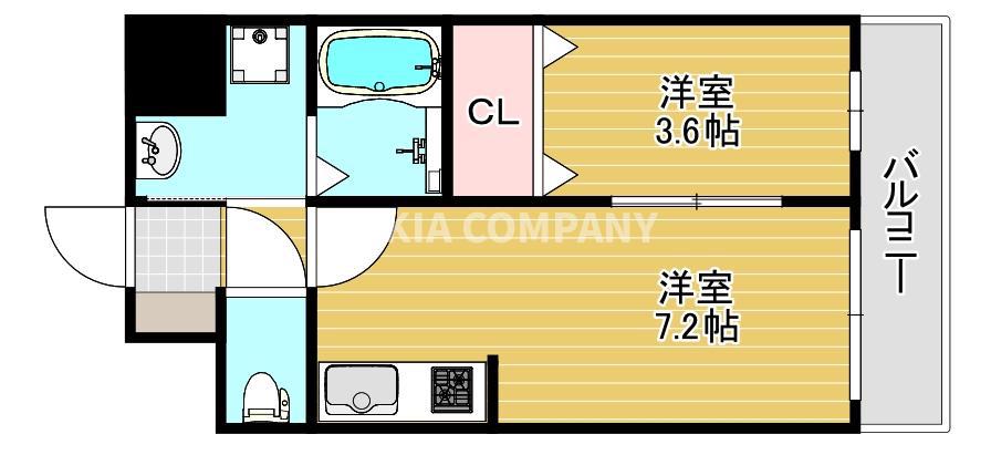 アンフィニXIX阿倍野昭和町(1DK/6階)の間取り写真