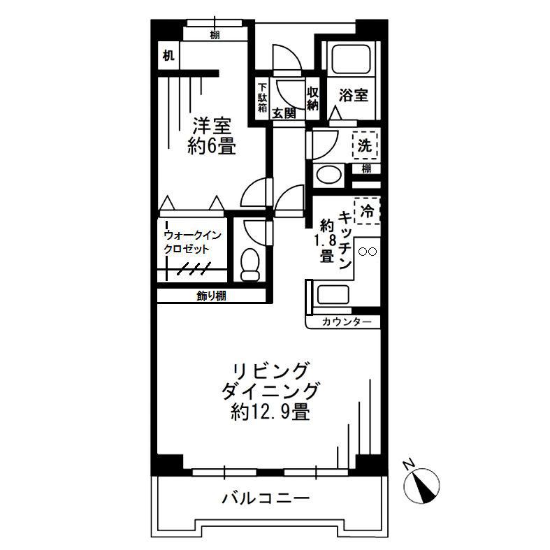 ベルウッド一之江(1LDK/4階)の間取り写真