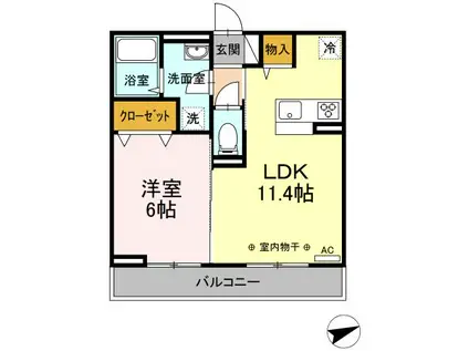 D-ROOM中町(1LDK/3階)の間取り写真