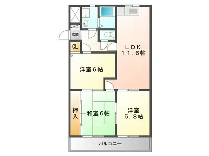 サンパレス(3LDK/1階)の間取り写真