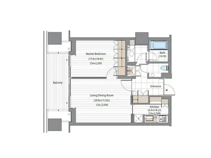 虎ノ門ヒルズ レジデンシャルタワー(1LDK/16階)の間取り写真