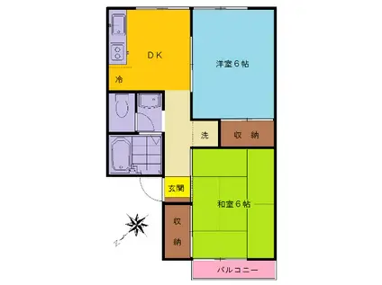 パレーシャル矢橋(2DK/1階)の間取り写真