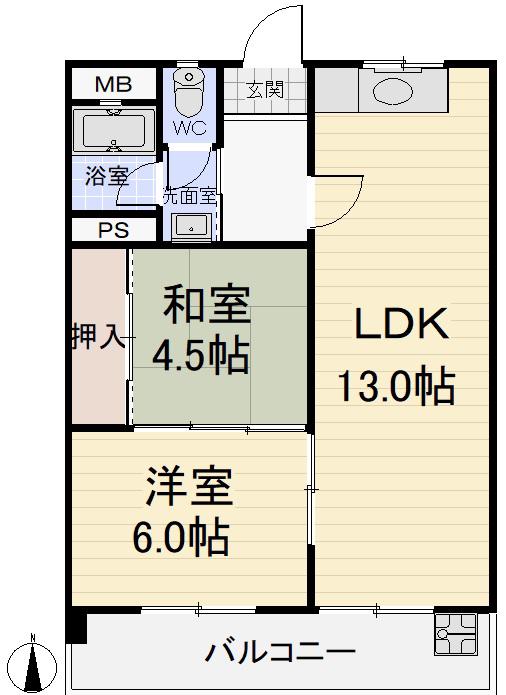清邦産業ビル(2LDK/4階)の間取り写真