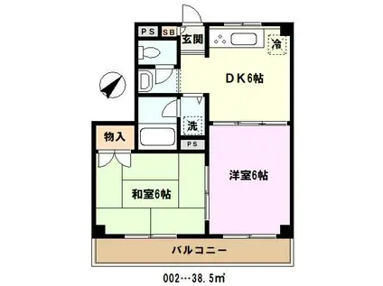 日暮里・舎人ライナー 谷在家駅 徒歩18分 3階建 築30年(2DK/2階)の間取り写真