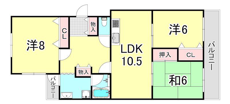 ハイツ仏天垣(3LDK/1階)の間取り写真