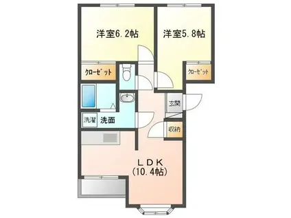 ヴィラージュII(2LDK/1階)の間取り写真