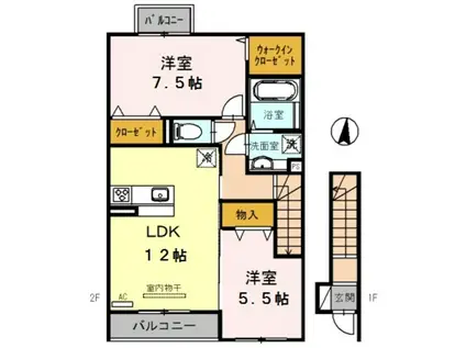 ミルクレール アネックスA棟(2LDK/2階)の間取り写真