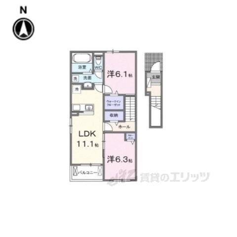 バンブー オン(2LDK/2階)の間取り写真