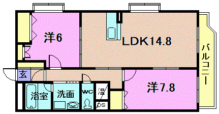 グランリーオ大川前(2LDK/4階)の間取り写真
