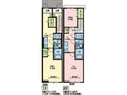 PORTE BONHEURIV A棟(1LDK/2階)の間取り写真