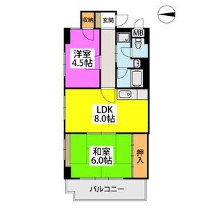 サンライズ荒木駅前(2LDK/4階)の間取り写真