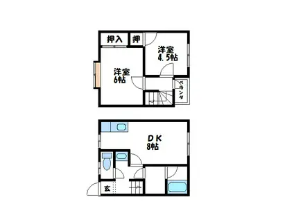 ローズハイツ A棟(3DK/2階)の間取り写真