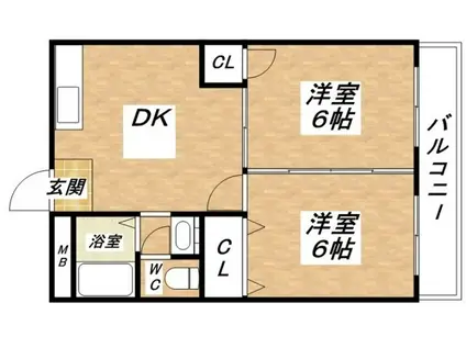 スペース・ライフ平野(2DK/4階)の間取り写真