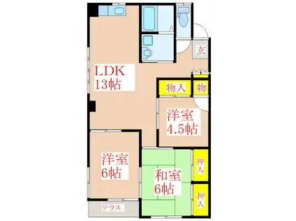 サンハイツ中央(3LDK/1階)の間取り写真