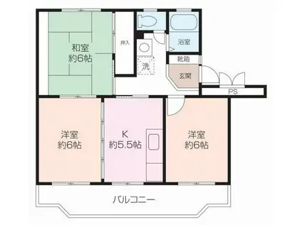 マモール北久里浜B棟(3DK/4階)の間取り写真