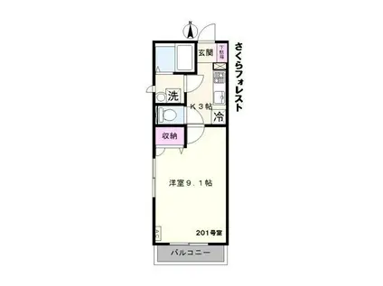 サクラフォレスト(1K/2階)の間取り写真