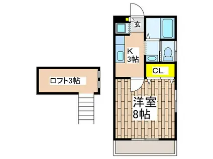 エスポワール港南(1K/2階)の間取り写真