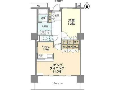 豊洲シエルタワー(1LDK/21階)の間取り写真