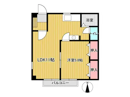 ニューシティB(1LDK/2階)の間取り写真