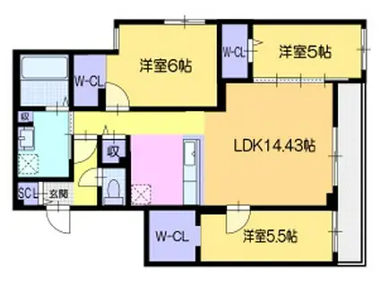 ヴォヤージュ菊水(3LDK/3階)の間取り写真